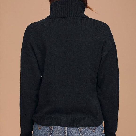 Boxy Cropped Knit Polo/Turtle neck sweater sz M - Black - Picture 14 of 15